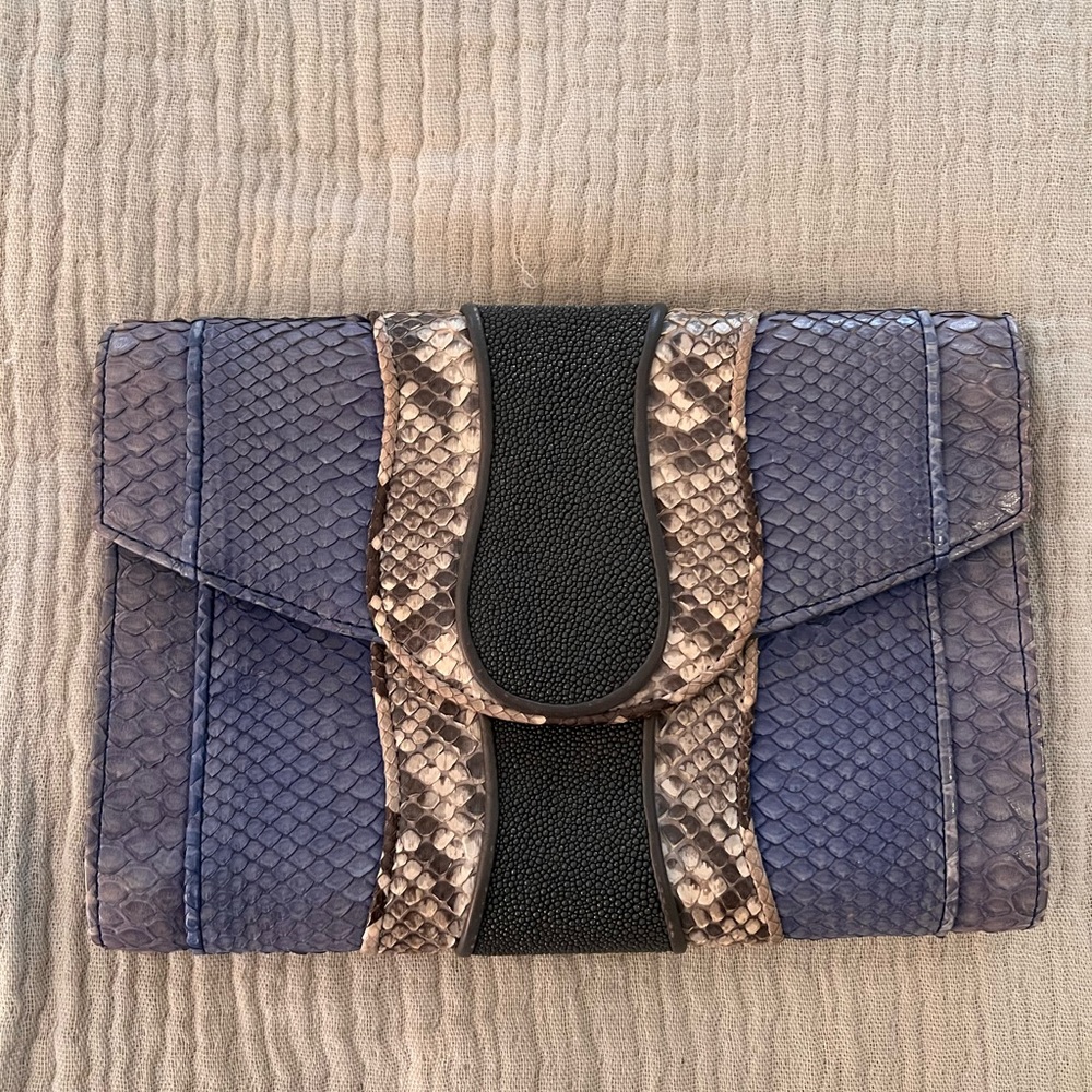 Chic Snakeskin Clutch in Blue and Black